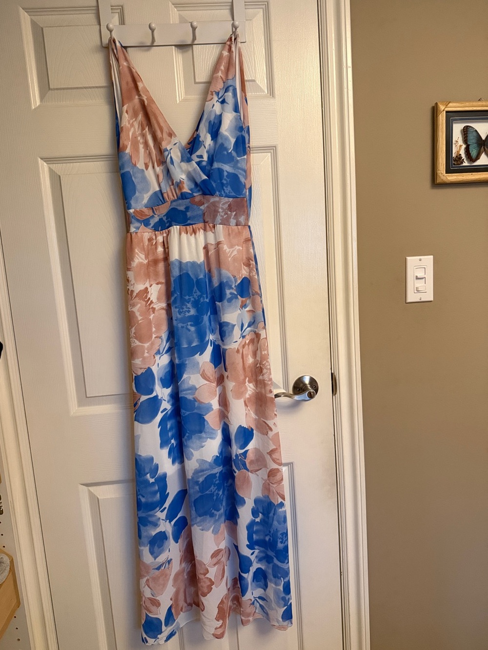 Printed Long Dress in Blue and Peach